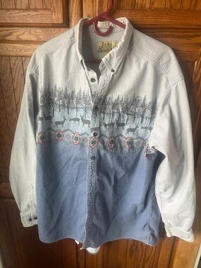 Cabela's Light Blue Denim Shirt with Red Hanger Accent